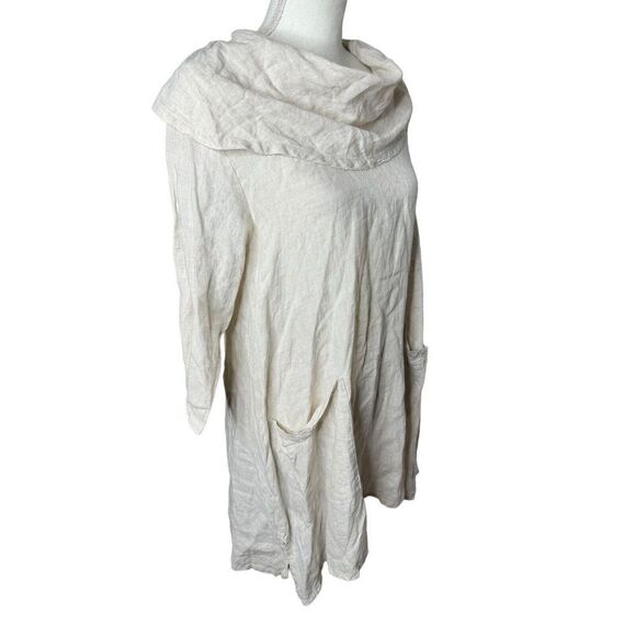 Match Point Tunic Linen Cowl Neck Sun Washed beige Lagonlook Pockets Sz S - Picture 2 of 7